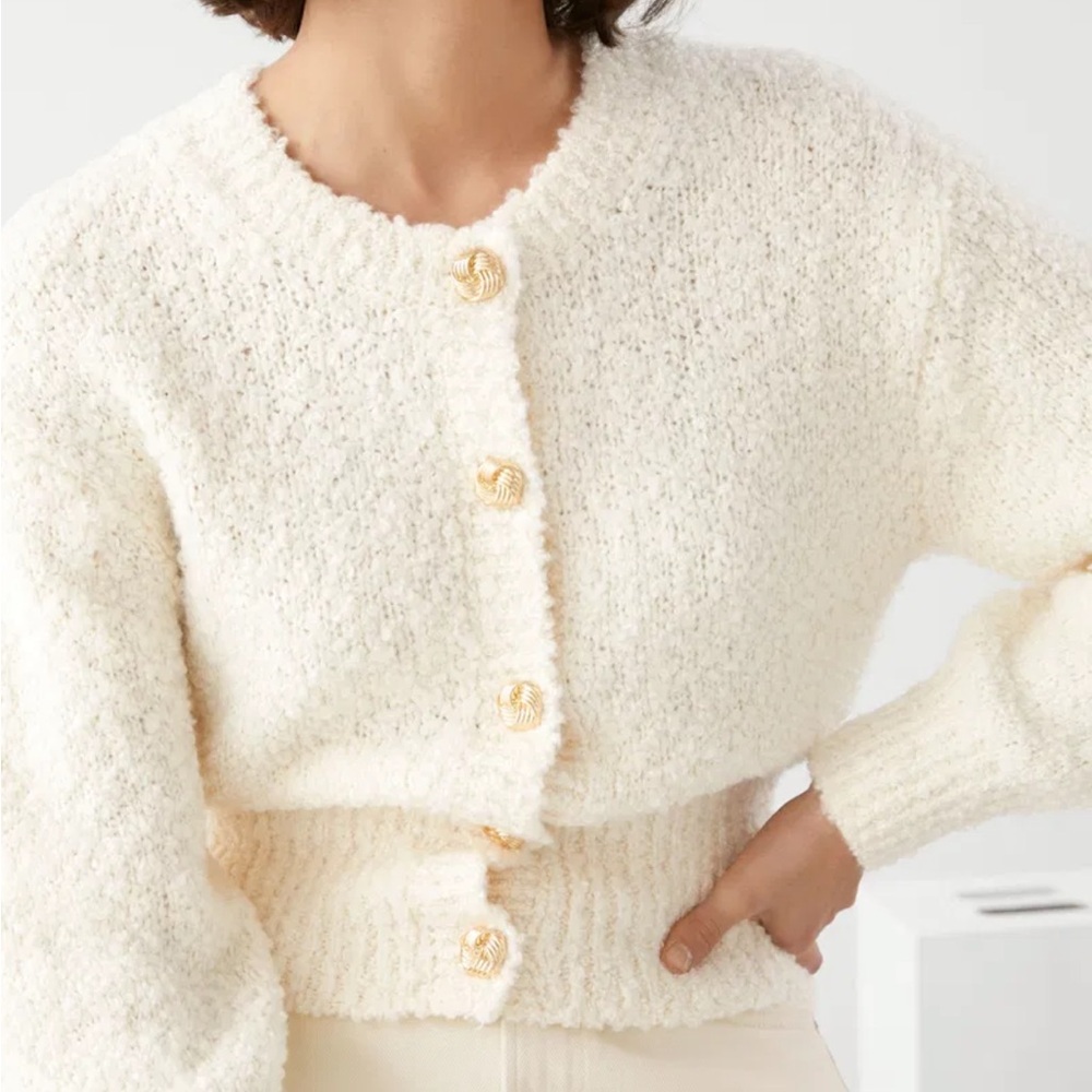 & Other Stories Cream Boucle Cardigan with Gold Buttons